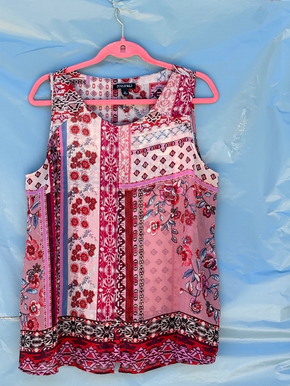 Rozali Women's XL Boho Sleeveless Patchwork Floral Print Top
